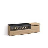 Skraut Home TV-Meubel, Lowboard, Woonkamer, Eetkamer, 150x45x35cm, Voor tv's tot 65", Elektrische haard, Moderne stijl, Eiken/Zwart