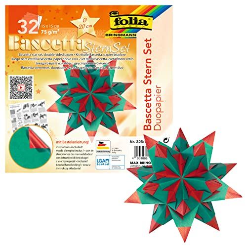 folia Bascetta-ster vouwbladen, 150 x 150 mm, hoogrood/groen, 75 g/m2, 32 vel