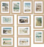bomoe Ocean Set van 12 Fotolijsten Houten Picture Frames – 12 x 13x18cm – Kunststof glas Fotolijst van Hout - Metalen Ophanging - Standaard & Passepartout - EikenHout