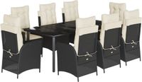 vidaXL 9-delige tuinset polyrattan zwart met kussens