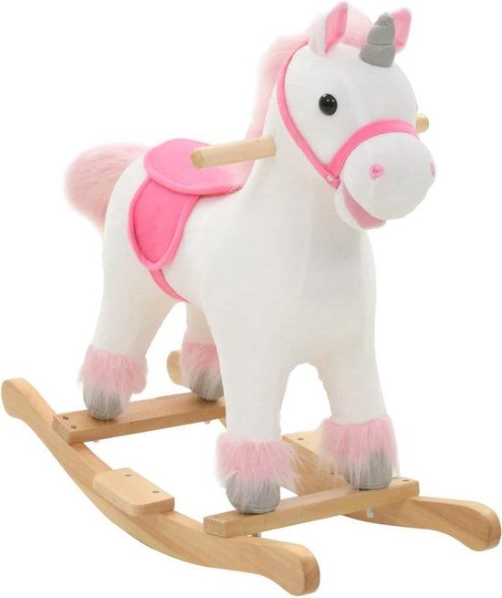 vidaXL Hobbeldier eenhoorn 65x32x58 cm pluche wit en roze
