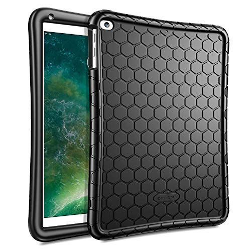 Fintie Siliconen hoes voor iPad 9,7 inch 2018 2017 / iPad Air 2 / iPad Air - [Bijenstock Serie] Lichte antislip stootvaste beschermhoes tas case cover, zwart