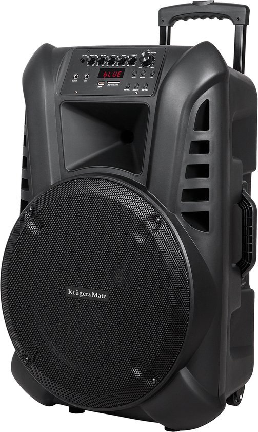 Kr&#252;ger &amp; Matz KM1715 professionele mobiele luidspreker party speaker box met 2 UHF draadloze microfoons, SD, Bluetooth, FM, USB 60 Watt zwart - gitaar en microfoon aansluiting - 2x RCA ingang en uitgang - karaoke set