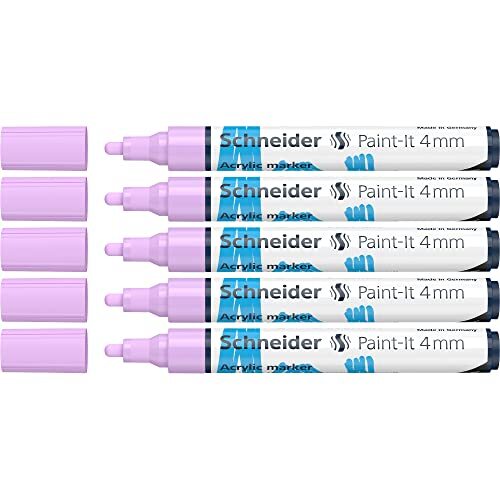 Schneider Paint-It Acrylstiften (met 4 mm ronde punt, hoogdekkende acrylverf voor hout, canvas, steen en nog veel meer.) 5-pack, pastelpaars