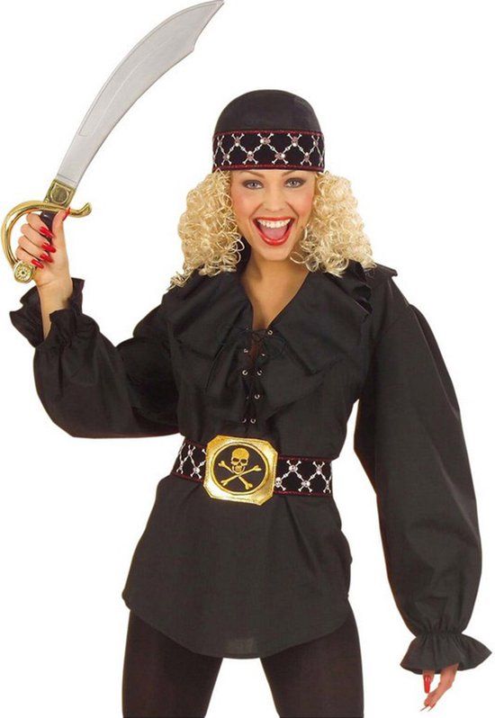 Piraten Overhemd Vrouwen - One Size - Zwart - Polyester - Verkleedkleding