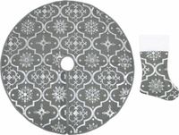 vidaXL - Jupe de sapin de Noël - luxe - avec - pied - 150 - cm - tissu - gris