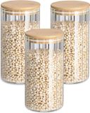Zeller Pot de stockage Grooves - 3x - verre dur - transparent - 800 ml - couvercle en bambou - hermétique