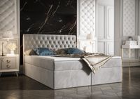 B&B Home Lit Boxspring Monett - Gris - 140x200 Cm - Lit avec rangement - Tête de lit ergonomique - Matelas à ressorts Bonnell