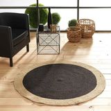 Livettti.NL Vloerkleed Jute/Katoen Rond Ø 120 cm Zwart/Goud Laagpolig