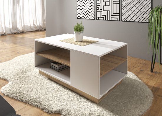 MEUBELLA Ashley Salontafel - Wit/Eiken - 100 cm - Design