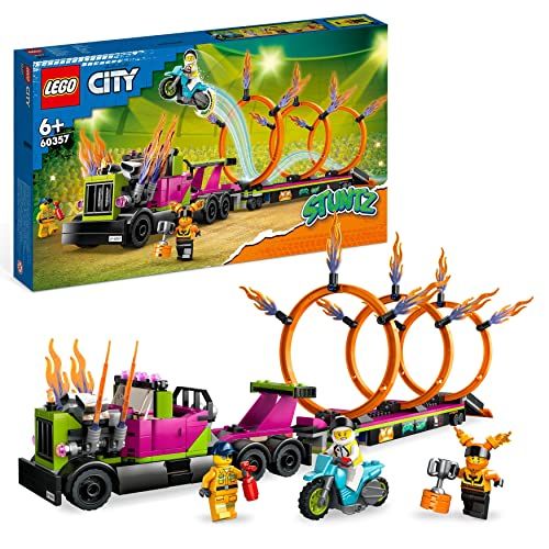LEGO 60357 City Stuntz Stunttruck & Ring of Fire-Uitdaging, met Vliegwiel-aangedreven Speelgoed Motor en Minifiguren, Leuk Cadeau voor Kinderen vanaf 6 Jaar, Set van 2023
