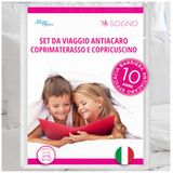 Allergosystem Sogno Reisset, mijtdicht, eenpersoons dekbedovertrek, 90 x 200 cm en kussensloop met ritssluiting, 50 x 80 cm, gemaakt in Italië, beddengoed voor reizen en vakantie
