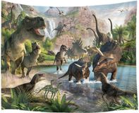 Ulticool - Dinosaurus Groep T-Rex - Wandkleed - 200x150 cm - Groot wandtapijt - Poster - Kinderkamer