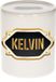 Bellatio Decorations Spaarpot met voornaam Kelvin - wit - met goud/zwart embleem - 8 x 9 cm - keramiek - met afsluitdop - cadeau verjaardag