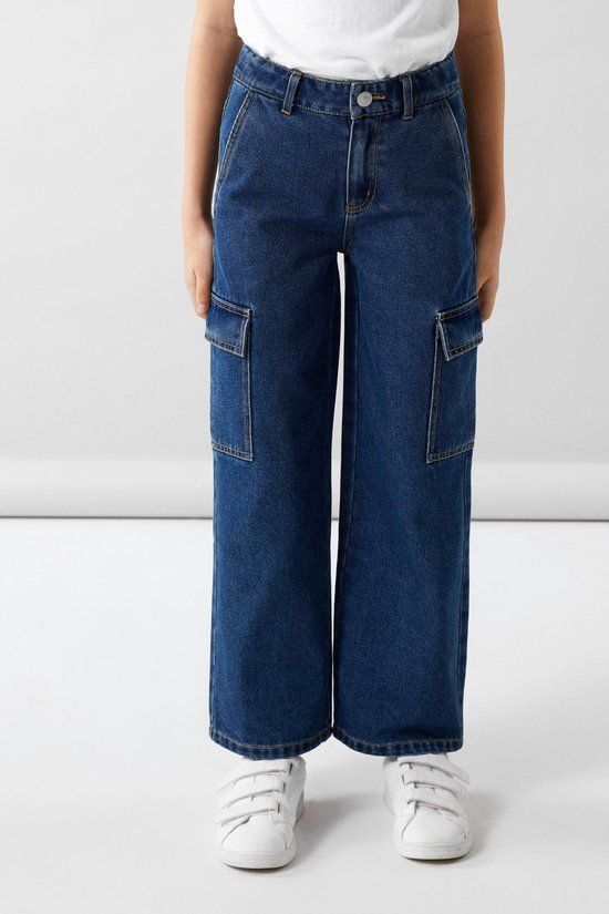 Name It Kids NKFROSE Wide Cargo Jeans - Dark Blue Denim - Girls Size 116