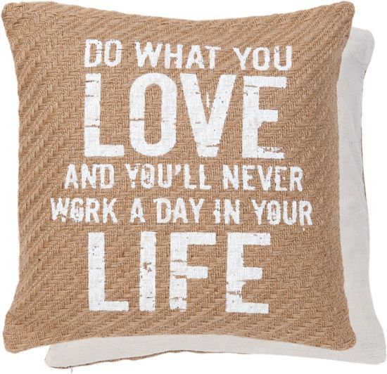 Clayre & Eef Kussenhoes Sierkussen Hoes - Jute - Linnen - Do What You Love ... - 40 x 40 cm