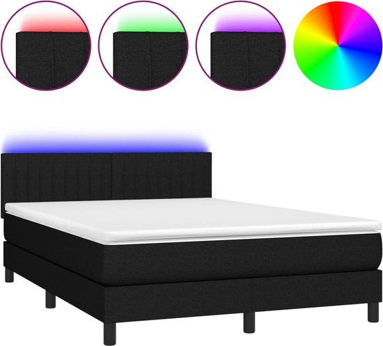 vidaXL Boxspring met matras en LED stof zwart 140x200 cm