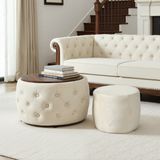 OKWISH Set de poufs avec rangement – 2 pièces gigognes – Velours beige – Table d'appoint et repose-pieds – 58 x 58 x 38 cm