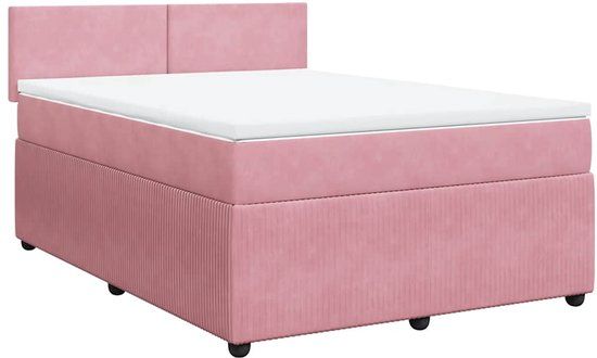 vidaXL Boxspring met matras fluweel roze 140x200 cm