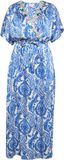 IZIA Jurk blauw gebloemd met ceintuur lange korte mouw V-hals polyester Lente/Zomer 2024