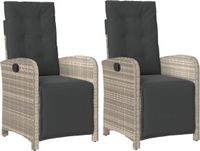 vidaXL Tuinstoelen - 2 stuks - Verstelbaar - Voetensteun - Poly Rattan - Lichtgrijs