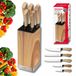 Klausberg Messenset - 6 Delige Keukenmessenset met Messenblok - 5 Inox Keukenmessen - Houtlook