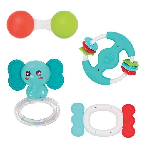 Ludi - Set van 4 rammelaars – speelgoed voor baby's – maracas, bijtring – vanaf 3 maanden