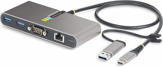 StarTech.com 2-Port USB-C Hub with Ethernet and RS-232, 100W PD, 2x USB-A 5Gbps
