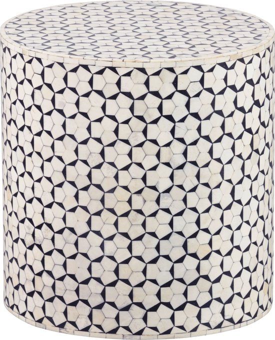 WOOOD Neva Sidetable - Bone Inlay - Zwart/Wit - 40x37x37