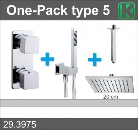 Praya inbouw doucheset vierkant met thermostaat plafondbuis en hoofddouche 20cm chroom 29.3975