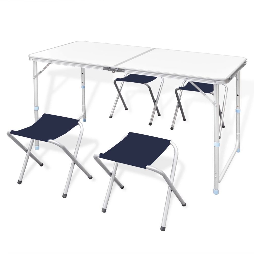 vidaXL Campingtafel inklapbaar en verstelbaar aluminium 120 x 60 cm 4 stoelen wit
