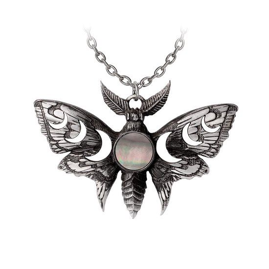 Alchemy Gothic Lunar Moth Unisex Halsketting - zwart/zilverkleurig