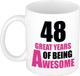 Bellatio Decorations Verjaardag 48 jaar Koffiemok Cadeau - Great years of being awesome - wit/roze - beker - Jubileum - voor dames - vrouwen