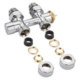 H|Set robinetterie radiateur bloc thermostatique 2 tubes droit 15mm | adaptateur 14mm