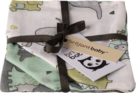 Briljant Baby - Washandje Hydrofiel Dino - Groen - 3 Stuks