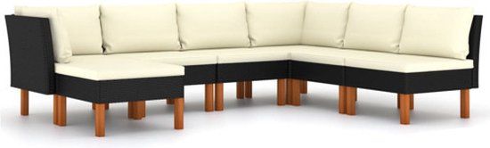 vidaXL 7-delige Loungeset met Kussens Poly Rattan Zwart