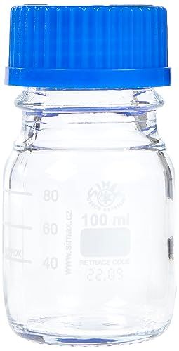 NeoLab E-1429 Laboratory Bottles, GL 45, 100 mL, ISO Thread, Cap + Pouring Ring (Pack of 10)