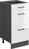 Vicco R-Line Meuble bas de cuisine – 40 cm avec tiroirs, sans plan de travail Blanc Laqué brillant