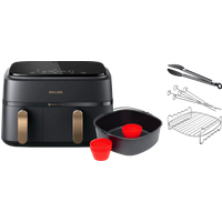 Philips 3000 Series Airfryer NA352/00 with Dual Basket, Double-Layer Cooking Set & Baking Master Set