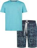 Phil & Co. Berlin Phil & Co Heren Shortama Korte Pyjama Set Lichtblauw/Donkerblauw Gebloemd - Maat XL