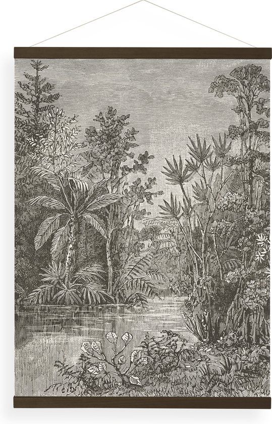 Hangende Poster Linnen - Jungle Landschap Sepia - 80x60cm