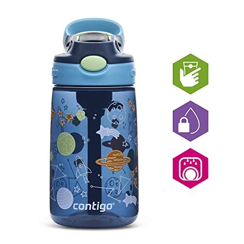 Contigo Kids' Easy-Clean AUTOSPOUT rietjeswaterfles; BPA-vrije, robuuste waterfles; 100% lekvrij; eenvoudig schoon te maken; ideaal voor crèche, peuterschool, school en sport; 420 ml