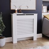 Vida Designs Milton Radiatorombouw Wit - Klein - Modern horizontaal lamellenontwerp voor optimale warmtecirculatie - H82xW78xD19cm - Geschilderde MDF-kast Ideaal voor woonkamer en gang