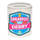 Bellatio Decorations Kinder spaarpot met naam - Debby - keramiek - met dop - wit