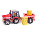 New Classic Toys Houten Tractor met Aanhanger met Hooibalen - Rood