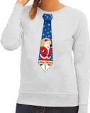 Bellatio Decorations Shoppartners Bv Foute kersttrui / sweater stropdas met kerstman print grijs voor dames L