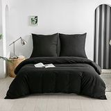 Good Nite Beddengoedset, 3-delig, 100% polyester, microvezel, comfortabel, met ritssluiting, dekbedovertrekken, 1 effen dekbedovertrek + 2 kussenslopen (zwart, 200 x 200 cm + 80 x 80 cm x 2)