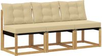 vidaXL 3-delige buiten midden sofa van massief acaciahout en textilene stof