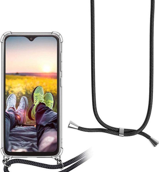 BixB Samsung Galaxy A03 Core Luxe siliconen hoesje met koord Zwart