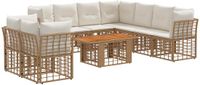 vidaXL Tuinbank Set 10 st Natuurlijk en Crème Wit Polyrattan